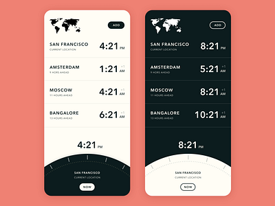 Zones - Timezone app for any time now or in the future app minimalist mobile mobile app product design time timezones ui uiux ux