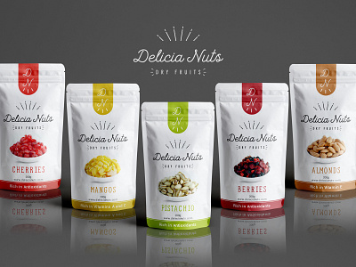 Delicia Nuts - Dry Fruits Packaging illustration label design logo logo design package design packaging visual identity