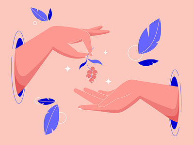 Hands with berries 2d adobe illustrator berries design flat graphic hands illustration leaves pink stars vector