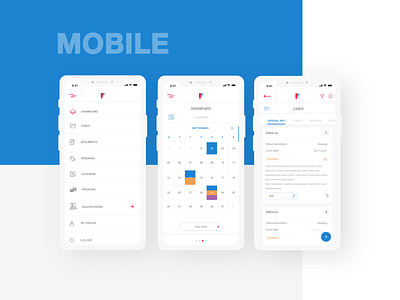 Mobile Dashboard - Calendar - Cases & Side menu