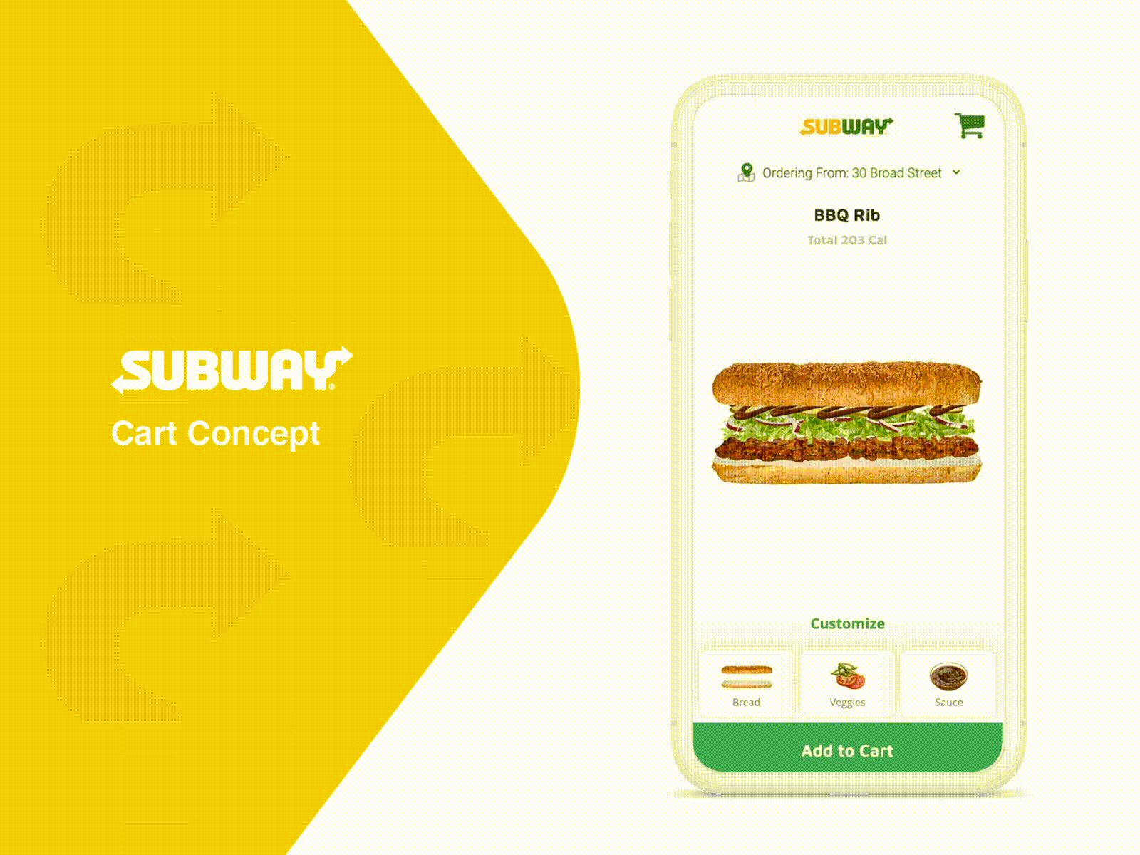 Subway DIY add to cart ecommerce food delivery interaction subway