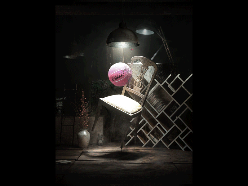 A moment apart 3d ball book chair cinema4d dust grunge light old wood