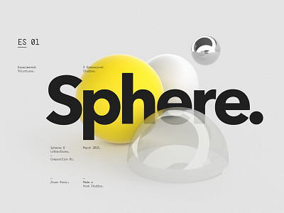 ES 01 3d geometric layout reflective render sphere type typographic typography