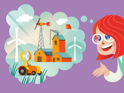 Q Mod illustration 1 children book illustration childrens illustration energy farm girl wind windmill world