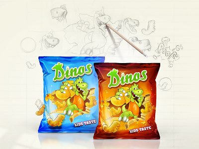 Dinos art branding dino graphic design package package design photoshop sketch snack typography