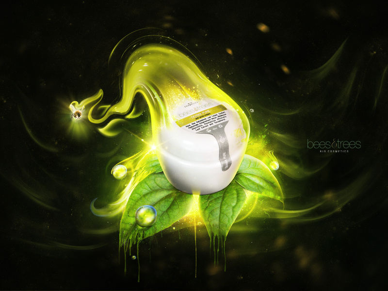 Bees & Trees - Derma Pure cosmetics bio bee light green advertising art direction creative cream design digital art art