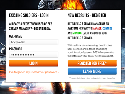Battlefield 3 Server Manager Homepage homepage login register