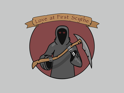 Love at First Scythe cartoon circle death hearts love parchment ribbon scythe
