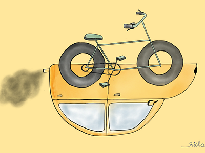 Cycle over car illustration carbonfootprint digitalart graphic illustration