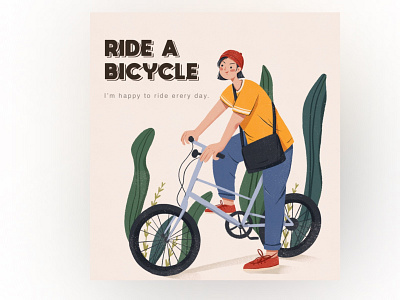 Ride a bicycle design flat girl illustraion spots