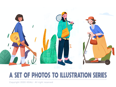 Photos to Illustrations design flat girl illustraion