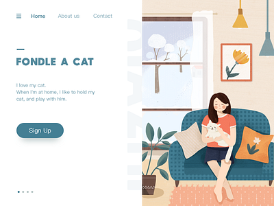 Girl and cat design flat illustraion web