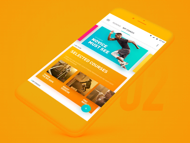 fitness android card color design fitness material motion orange ui ux