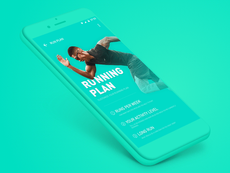 Running plan android color design fitness green material motion running ui ux