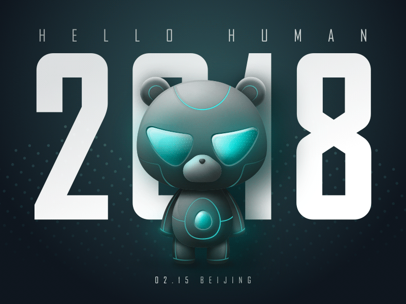 Hello human 2018 ai bear blue cartoon color future game illustration science