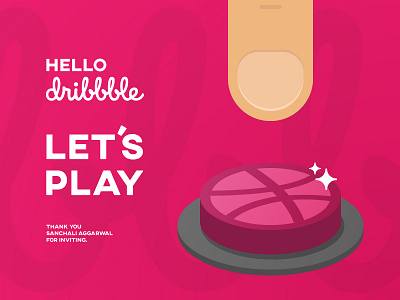 Press to Dribbble! button design first shot flat graphic hello dribbble illustration illustrator invite lets play pink vector