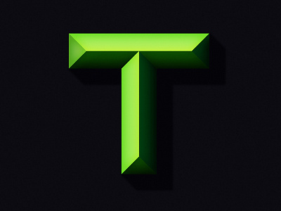 T20 V2 alphabet bevel design graphic green letter t typography