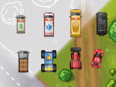 Set of cars for Road Story cars game elements ios