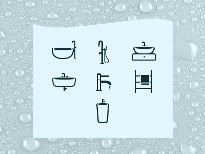 7 simple icons bathroom flat icons monochrome water