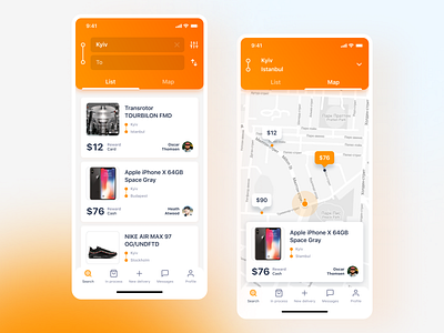 Delivery App 2019 app delivery design development figma ios map mobile orange ui ux