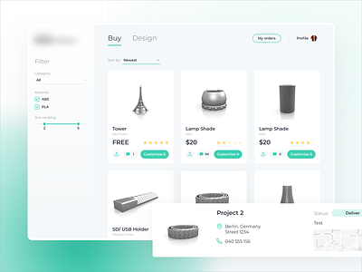 3D Printing Shop 2019 3d 3d art app design figma green shop ui ux web webdesign website