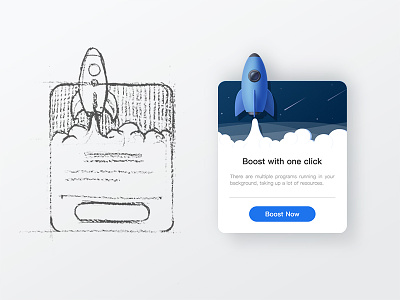 Boost with one click blue boost clean illustration interface rocket ui