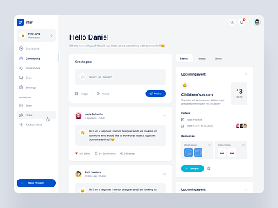 Community app architecture card cards chat community dashboard design event events interior minimal overview product ui ux web web app webdeisgn workspace