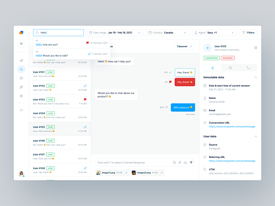 Conversation Manager agent app bot builder chat chatbot conversation dashboard manager messages product product design search sidebar takeover ui user ux web web app