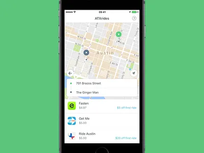 ATXrides austin ios mobile ride share ui ux