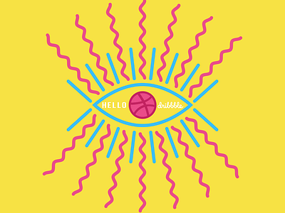 Hello Dribbble art ball color design eye flat illustration lines logo minimal typography vector