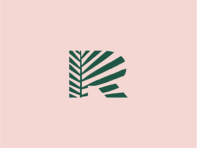 R + Palm green letter r monogram palm pink simple tropical