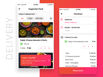 Food Delivery app challenge design flat gradients icon illustration interaction material design minimal typography ui ux vector