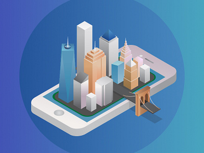 New York City apple bridge brooklyn city illustration iphone isometric mobile new skycraper smartphone york