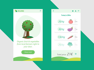 Delorg adobe app ecommerce food fruit green illustration organic responsive tree ui ux vegetable web xd