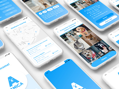 Amica App adoption amica animal app application cat dog mobile pet shelter ui ux