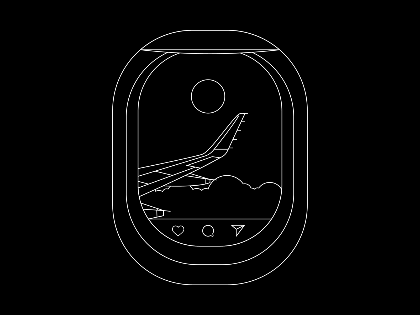 How do you like the view? airplane airplanes black blackandwhite comment illustration illustrator like line monochromatic monoline plane share socialmedia sun sunshine vector view white window