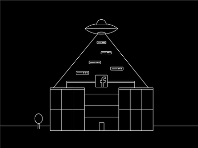 It has never been easier alien black black white building data facebook hq illustration illustrator line monochromatic monoline people ufo vector white