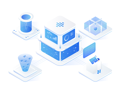 Big Data Hero Illustration big data blue center data digital illustration gradient illustration illustrator information isometric jezovic mining processing product product illustration vector