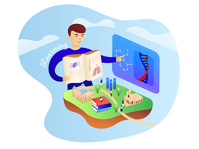 Primary School Illustration adobe books character education freelance gradient illustration illustrator island isometric learning london network primary remote school sky teacher teaching vector