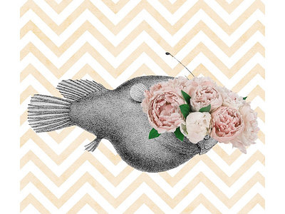 The fish blooms from the head art collage creative design digital graphic