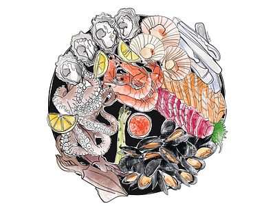 SeaFood Plate illustration commercial digitalillustration drawings food illustration procreate sea seafood