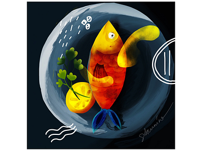 Fish on a dish art digital drawing fish food illustration procreate simple texture