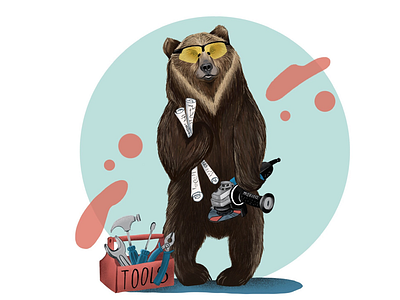 Bear Worker bear character digitalart digitalillustration drawings graphicdesign illustrator merch procreate tools worker