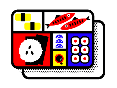 Bento Mondrian bento fish japanese minimal minimalistic mondrian primary primary colors simple sushi