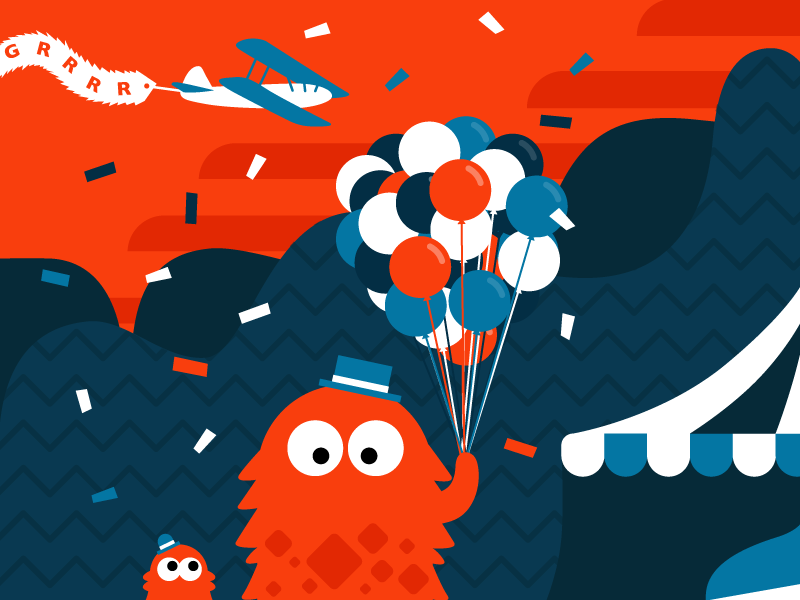 Monster's Day Out cute children playful party celebration vector flat illustration monster