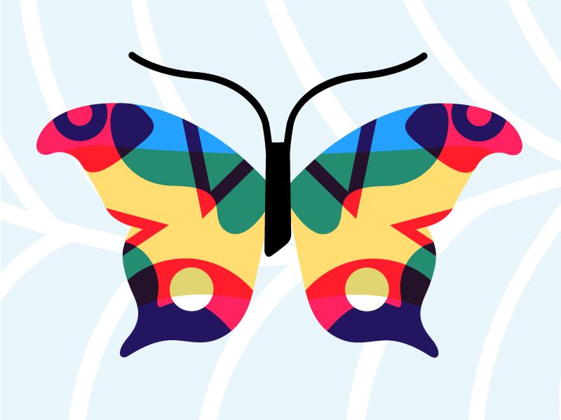 Butterfly illustration green blue red fun colorful abstract illustration butterfly
