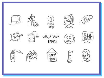 Stay Home - Hand Drawing Line Icon Set covid drawing handdraw handdrawing home icon iconset illustration life line lineicon lineicons logo mask paper stayhome virus washing washyourhands