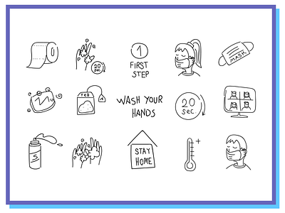 Stay Home - Hand Drawing Line Icon Set