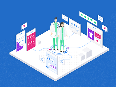 Doctors in the Feedback Area branding character chat customer design drawing dribbble feedback icon icondesign journey kiosk logo map painting team typography ui ux web