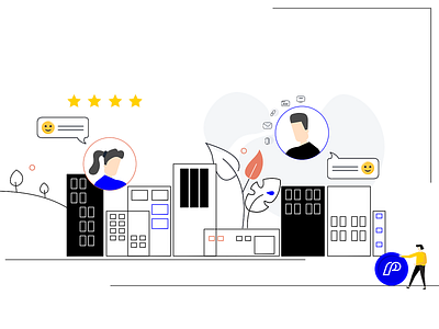 Pisano - Customer Experience City Illustration character city city illustration customer customer experience customer service customer support design drawing feedback illustration journey logo ui ux